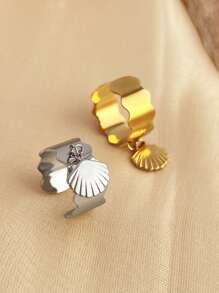 INS风格不锈钢吊坠戒指，贝壳元素不锈钢首饰，女士不褪色，小众，高端，轻奢，金色开口戒指，女士日常派对配饰，时尚首饰，闺蜜礼物 - 彩色 - 查看 1