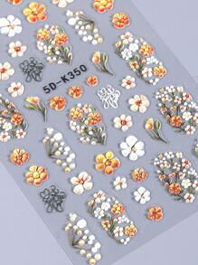 5D 彩色花朵浮雕指甲贴纸 2 件多色白色橙色雏菊郁金香花卉花瓣叶子 DIY 春夏雕刻自粘凝胶抛光贴花滑块沙龙美甲装饰指甲用品