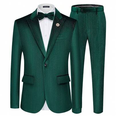 Mens Suits Velvet Tuxedo Suit Set Slim Fit 2 Piece Luxurious Party Dinner Jacket Pants With Bow Tie