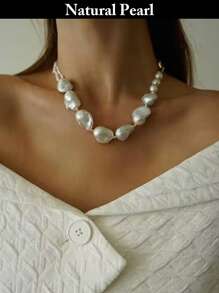 1pc Fashionable Pearl Necklace, Natural White Baroque Pearl Necklace, Daily Wear & Holiday Gift With Gift Box