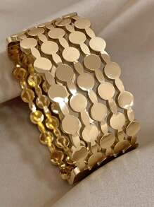 1pc Wide Version Bracelet Stainless Steel Wide Bracelet For Women Chunky Cuff Bracelet For Daily Party Birthday Valentine Jewelry Gifts - Yellow Gold - View 1