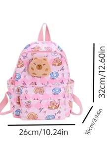 Nueva y adorable mochila para niños con diseño de capibara, mochila ligera de alta capacidad para viajes y escuela - Rosa - Ver 3
