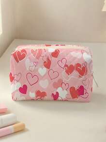 Conjunto de 1 pieza/4 piezas de bolsas de cosméticos con capacidad grande con estampado de corazón romántico, estuche de maquillaje portátil, bolsa de aseo para viajes a la playa, piscina, trajes de baño y almacenamiento de viaje