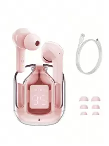 Chimexhy  Auriculares inalámbricos pantalla digital sonido estéreo - Rosa coral - Ver 2