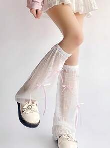 1pair Sweet Bow Thin Lace Breathable Women's Leg Covers, Lolita, JK Flared Socks Leg Covers, Versatile