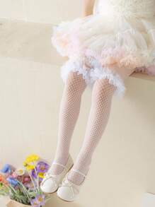 1/2/3 双女童镂空蕾丝边网眼长筒袜，柔软透气时尚过膝袜，春夏 - 彩色 - 查看 4