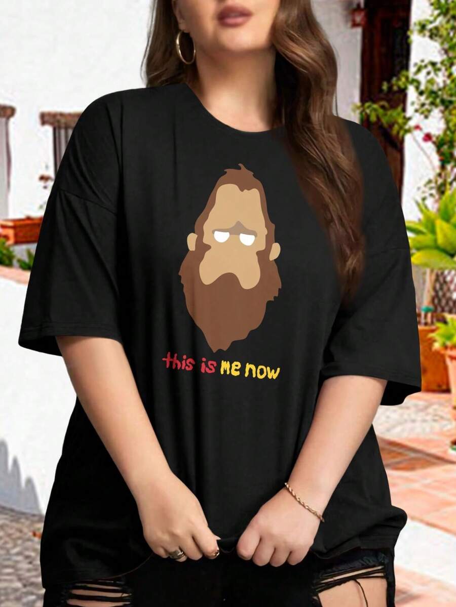 This Is Me Now! Bob's Burgers Minimal Oversize Women T-Shirt For Women's Plus Sizes (Beefsquatch Belcher Family) - 黑色 - 查看 1