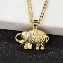 dollrinboy 1pc 14K Gold Plated Elephant Pendant Necklace For Women With 3mm Stainless Steel Figaro Chain Necklace - Elephant - View 8