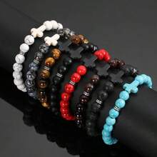 8pcs/Pack Vintage Tiger's Eye, Volcanic Stone & Turquoise Bead Bracelets, Fashion Versatile Jewelry Set For Women, Best Gift For Couples, Party & Daily Wear