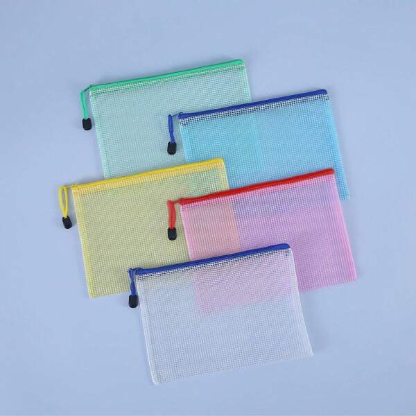 1pc/5pcs Zipper Bag Plastic Zipper Bag A5 Multifunctional Waterproof File Bag With Secure Zipper And Reinforced Seams, Suitable For Organizing Office, School Supplies, Pens And Accessories - Great For Travel, Commuting And Daily Use, Storage For Travel Accessories, Receipts,Back To School