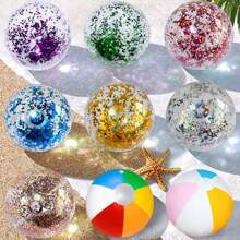 Glitter Beach Ball, Giant Inflatable Transparent Beach Ball For Halloween, Swimming Pool, Beach Accessories, Pool Floats - Multicolor - View 1