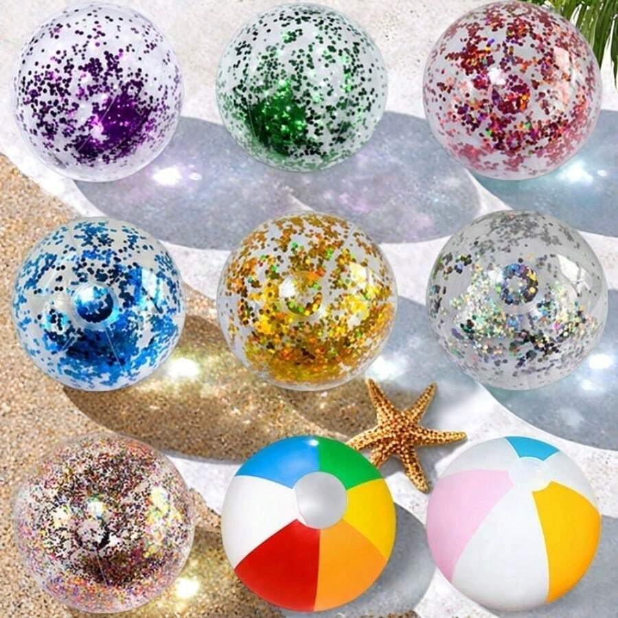 Glitter Beach Ball, Giant Inflatable Transparent Beach Ball For Halloween, Swimming Pool, Beach Accessories, Pool Floats - Multicolor - View 1
