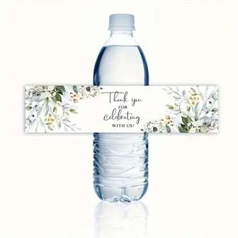 10pcs Elegant Floral "Thank You For Celebrating With Us" Water Bottle Labels - Ivory Color, Fit, Paper Material - Suitable For Event & Wedding Guest Favors