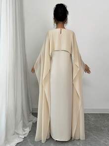 女士休闲宽松纯色雪纺透明透气中长连衣裙，端庄