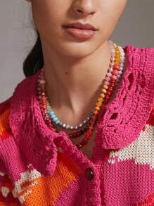 1 件手工制作彩色宝石串珠项链，混色玛瑙珠波西米亚风项链女士珠宝