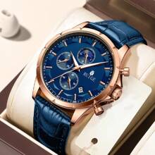 RUIGE Men's Casual Quartz Watch PU Business Men's Watch Multi-Function Chronograph Calendar Luminous Men's Gift Watch - one-size - View 9