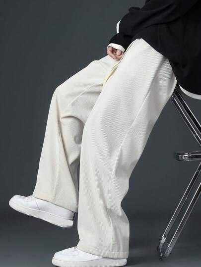 男女通用纯色灯芯绒直筒休闲裤