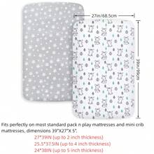迷你婴儿床床单，弹力游戏床床笠，兼容 Graco Pack N Play，便携式/迷你婴儿床床单，适合男孩和女孩，舒适时尚的游戏床床单，带有可爱动物和星星图案 - 彩色 - 查看 2