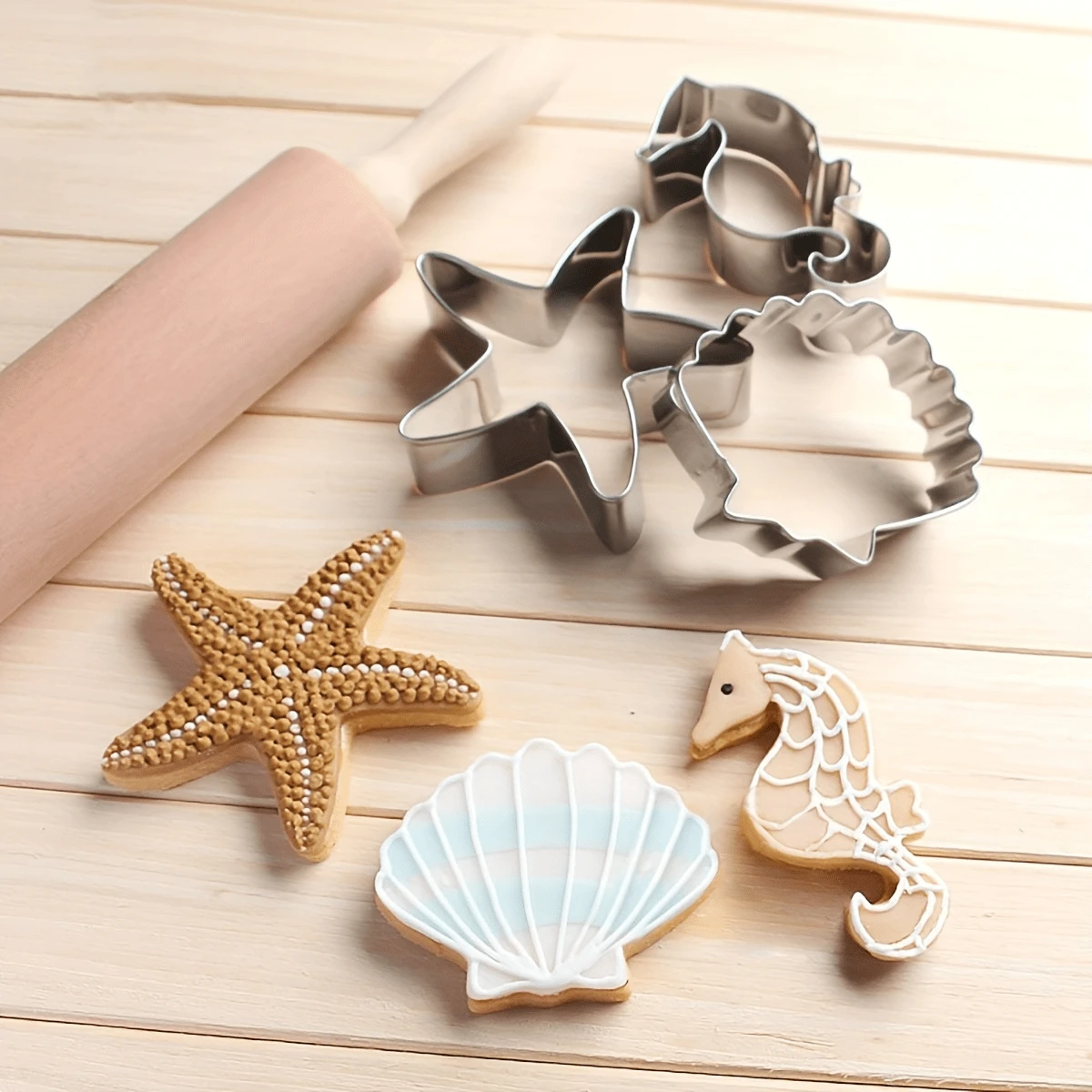 3 件/套不锈钢饼干模具 - 海洋主题饼干模具，包括海马、海星和贝壳 - DIY 饼干模具，用于面包、糖霜等海洋烘焙模具 - 烘焙工具和配件 - 厨房用品 - 1 套 3 件