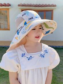 Sombrero con protector solar para niños, nuevo sombrero de ala ancha para primavera/verano, anti-UV para la playa, para niños y niñas de 3 a 8 años, diseño aleatorio