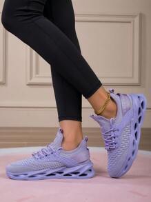Women's Sneakers With Letter Pattern, Shock Absorbing Design, Lightweight, Non-Slip, Front Lace-Up Casual Running Shoes Suitable For Daily Fitness, Comfortable Mesh Casual Loafers