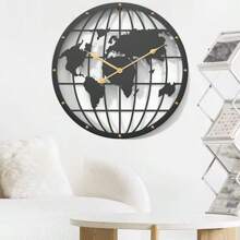 Horloge murale de grande taille créative carte du monde peinte au fer, style minimaliste personnalisé, horloge surdimensionnée, fonctionnement silencieux