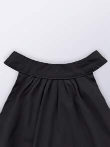 New Spring/Summer Solid Color Lace-Up Waist Ruffle Hem Sleeveless Mini Halter Dress, Little Black Dress - Black - View 8