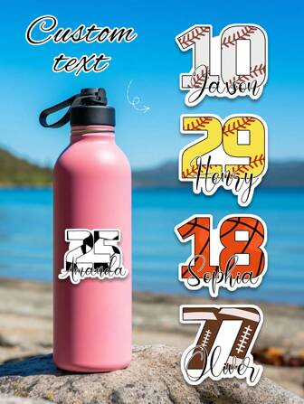 6/15/30PCS Customized Ball Themed Stickers, Personalized Customize Name And Code Sticker Labels, Customized Baseball, Rugby, Basketball, Football Themed Party Stickers, Personalized Birthday Party Stickers, Congratulatory Gift Bags, Envelope Labels