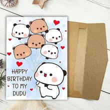 Cute Birthday Card With Envelope, 12cm By 17cm - Cute Cartoon Animal Design, Perfect For Sons, Daughters, Friends, Partners, Family Members - "Happy Birthday To My Dudu", Birthday Card