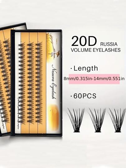 1 pudełko/60 20D Grubość 0,07 mm Pojedyncze przedłużane rzęsy Rzęsy w kępkach Naturalne sztuczne rzęsy NESURA Kępki Nagalash, Kępki rzęs, Pojedyncze rzęsy, Rzęsy, Sztuczne rzęsy
