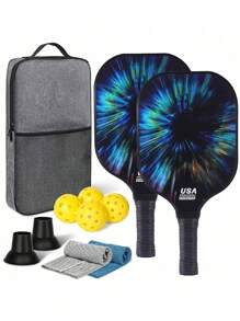 1 Set 2 Racchette 4 Palline con Custodia, Set di Racchette da Pickleball in Fibra di Carbonio, Vetroresina e Grafite Approvato USAPA per Sport all'Aperto e al Chiuso
