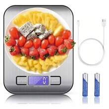 Bascula Digital Cocina USB Recargable(10kg/1g),Bascula gramera,BáScula ElectróNica,BáScula PrecisióN,Pantalla Lcd,Acero Inoxidable,Incluye 2 Baterías AAA,alimentos,Joyas,Cafe,Balanza - Blanco - Ver 1