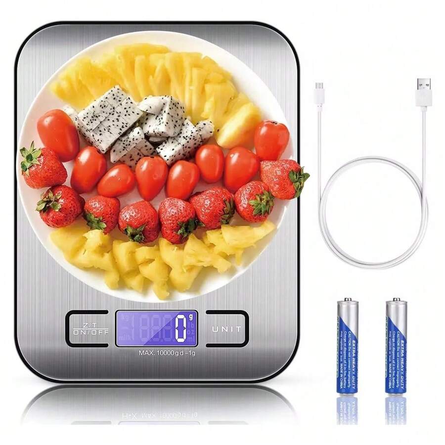 Bascula Digital Cocina USB Recargable(10kg/1g),Bascula gramera,BáScula ElectróNica,BáScula PrecisióN,Pantalla Lcd,Acero Inoxidable,Incluye 2 Baterías AAA,alimentos,Joyas,Cafe,Balanza - Blanco - Ver 1