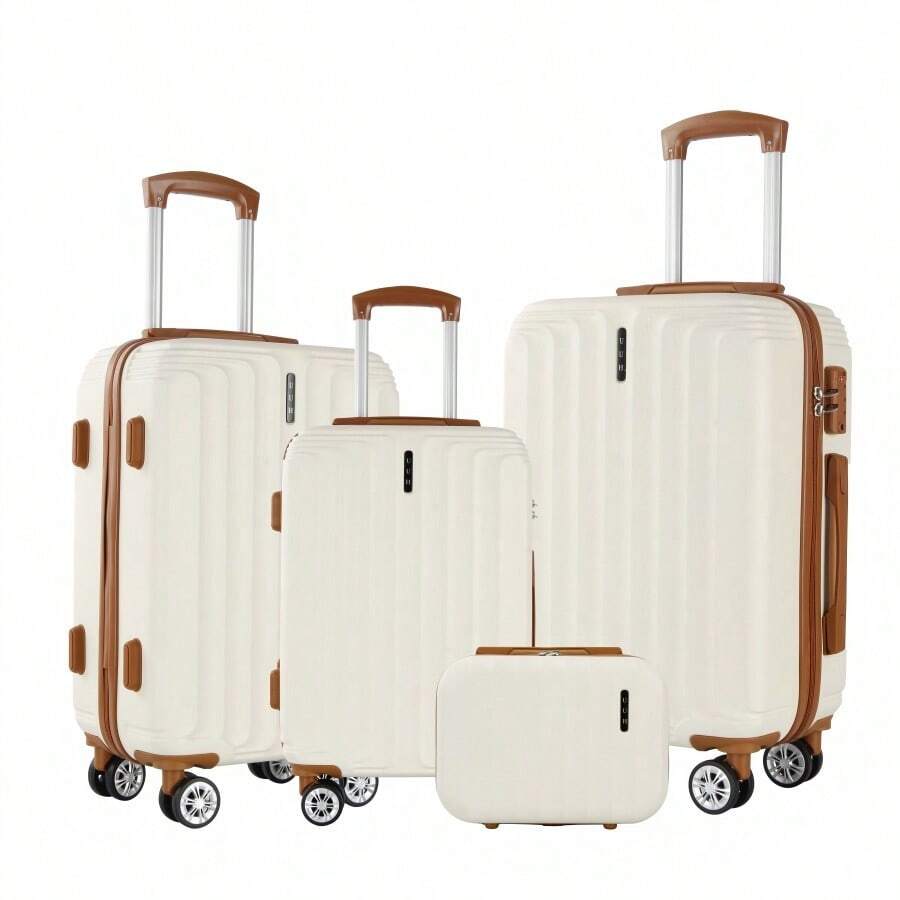 UUH 4-Piece Suitcase Set, Hard Shell And Lightweight With TSA Lock, Upgraded Universal Wheels, ABS+PC Material, Travel And Vacation Companion, Student Suitcase For Back-To-School Season (2461,4) - 白色 - 查看 1
