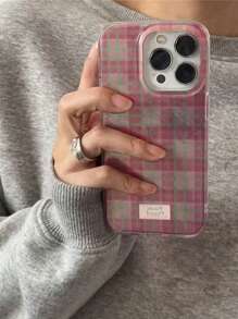 粉色格子图案可爱硅胶手机壳，适用于 16 Pro Max/17/12/14 Pro/15 Pro Max/13/XS Max，简约防震全包保护 - 粉色 - 查看 2