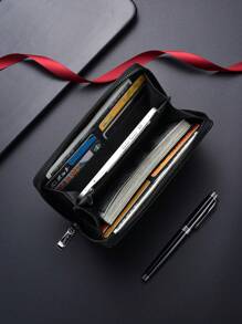 SHABILI 1pc Plain Solid Color PU Leather Large Capacity Zipper Wallet Clutch Bag Phone Pouch Suitable For Commute School Daily Use Wallet Purse Wallet Long Wallet Wallet Wristlet