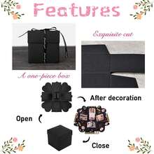 Bf Gifts Explosion Box Gifts,Surprise Creative DIY Photo,Exploding Love Box,Love Memory Photo Box With 4 Faces For Anniversary,Birthday,Valentine's Day And Wedding(Black) Square - 黑色 1 - 查看 9