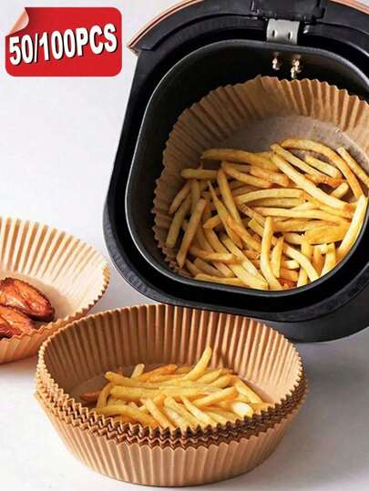 1 Box-50/100pcs Disposable Air Fryer Paper, Air Fryer Liner Paper, Parchment Paper For Baking, Baking Paper For Air Fryer, Non-Stick Steamer Mat For Cooking, Basket Bowl, Baking Pan, Oven Accessories, Air Fryer Accessories, Baking Tools, Kitchen Gadgets, Kitchen Accessories, Square Or Round Air Fryer Paper.