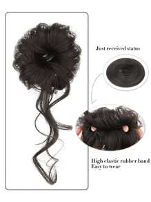 2PCS Kid's Hair Bun Extensions Wig Ring Synthetic Children's Wig Girl Flower Head Hair Artifact Wig Elastic Rubber Band Hair Bun Chignon Kid Children Wig Hair Accessories