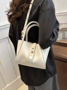 Bolso de mano con bandolera versátil de mujer en unicolor de PU de moda, con monedero pequeño