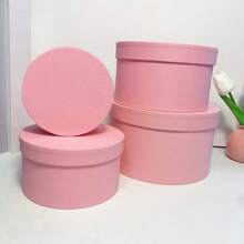 4pcs/Set Solid Color Round Gift Box Set, Stackable Design, Suitable For Various Occasions Like Valentine's Day, Birthday, Wedding, Party, Daily Use - Pink - View 3
