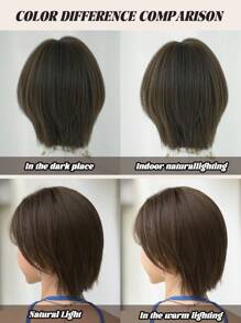 NAMM Elegant Dark Brown Layered Bob Hair With Curtain Bangs Wigs For Women 12in Short Straight Hair Wig,Synthetic Heat-Resistant Fiber Wig For Girl Daily Use - Dark Brown - View 8