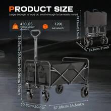 1 Stück 150kg/150kg/200kg Faltbarer Transportwagen, Schwerlast Tragbarer Outdoor Strandwagen mit 360° Allrad-Rädern, Seitentaschen und großem Fassungsvermögen. Ideal für Rasen, Garten, Strand, Sport, Camping, Angeln und Grillen