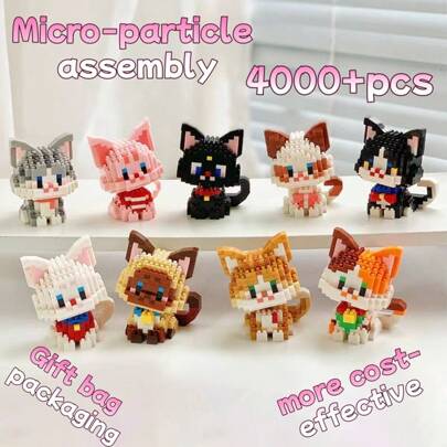 9 Styles 4000+ Pcs Micro Particle Creative Pet Cat Shaped Building Blocks, Vivid And Interesting, Suitable For Room Decor, Display Cabinet Collection, Desktop Placement, Fashionable Small Gift For Girls. Holiday Gift, Optimized Volume Version, Which Will Help Reduce Product Price And Provide More Cost-Effective Merchandise.