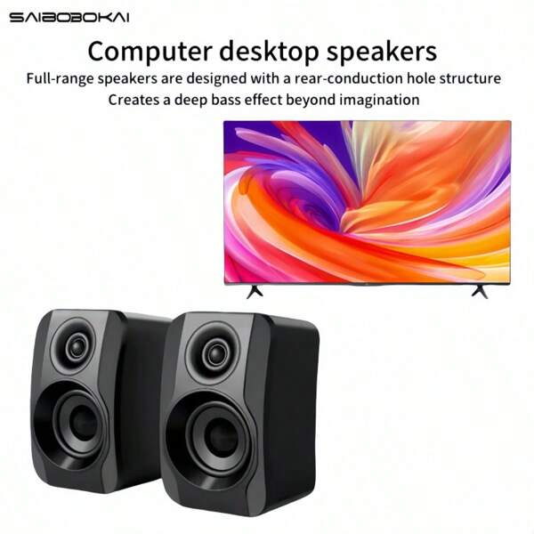 1pc Desktop Computer Speakers, Computer Desktop Speakers, TV Speakers, Subwoofer, USB Plug And Play With 2 Speakers, Suitable For Computer Or Laptop, Phone, TV, PC, Game Console Home Theater