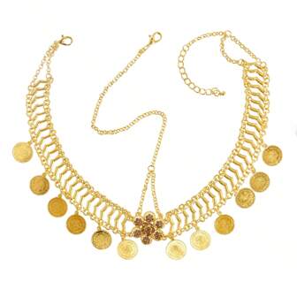 1 件复古欧美几何头饰，带水钻金属硬币和流苏吊坠发饰