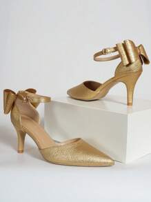 Metallic Gold Stiletto Heels Hollow Out Pointed Toe Sexy Shoes For Women