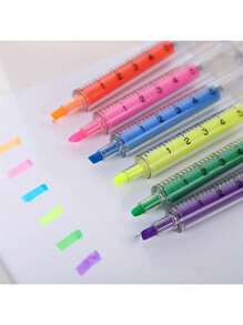 6pcs Vibrant Syringe Highlighters - Smooth Writing, Long-Lasting Ink - Perfect For Students & Professionals - Assorted Bright Colors, Office & School Supplies Set Back To School - Multicolor - View 1