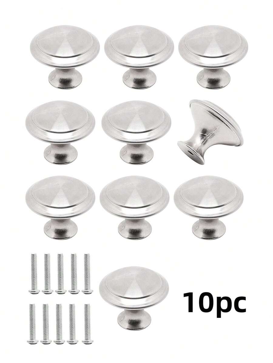 10pcs Stainless Steel Mushroom Shaped Drawer Pulls, Silver Cabinet Door Knobs - Silver - View 1
