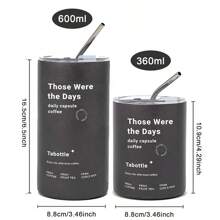 1 件时尚不锈钢双层冰美式咖啡杯，真空隔热便携带吸管，返校季 - 灰色 - 查看 6